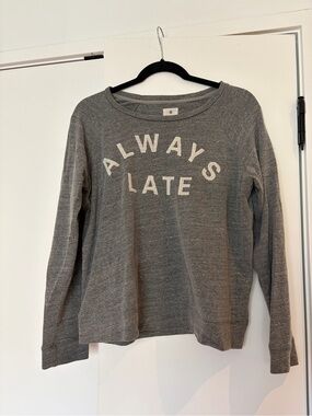 Sundry Always Late Graphic Pullover Sweater - Gray